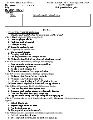Bộ đề kiểm tra học kỳ I môn Giáo dục công dân Lớp 7 - Năm học 2018-2019 - Trường THCS Ea Yiêng (Có đáp án)